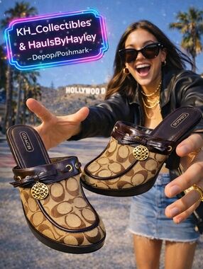 Coach Jodey Signature Monogram Clog Mules - Y2K Vintage Heels - Size 9B